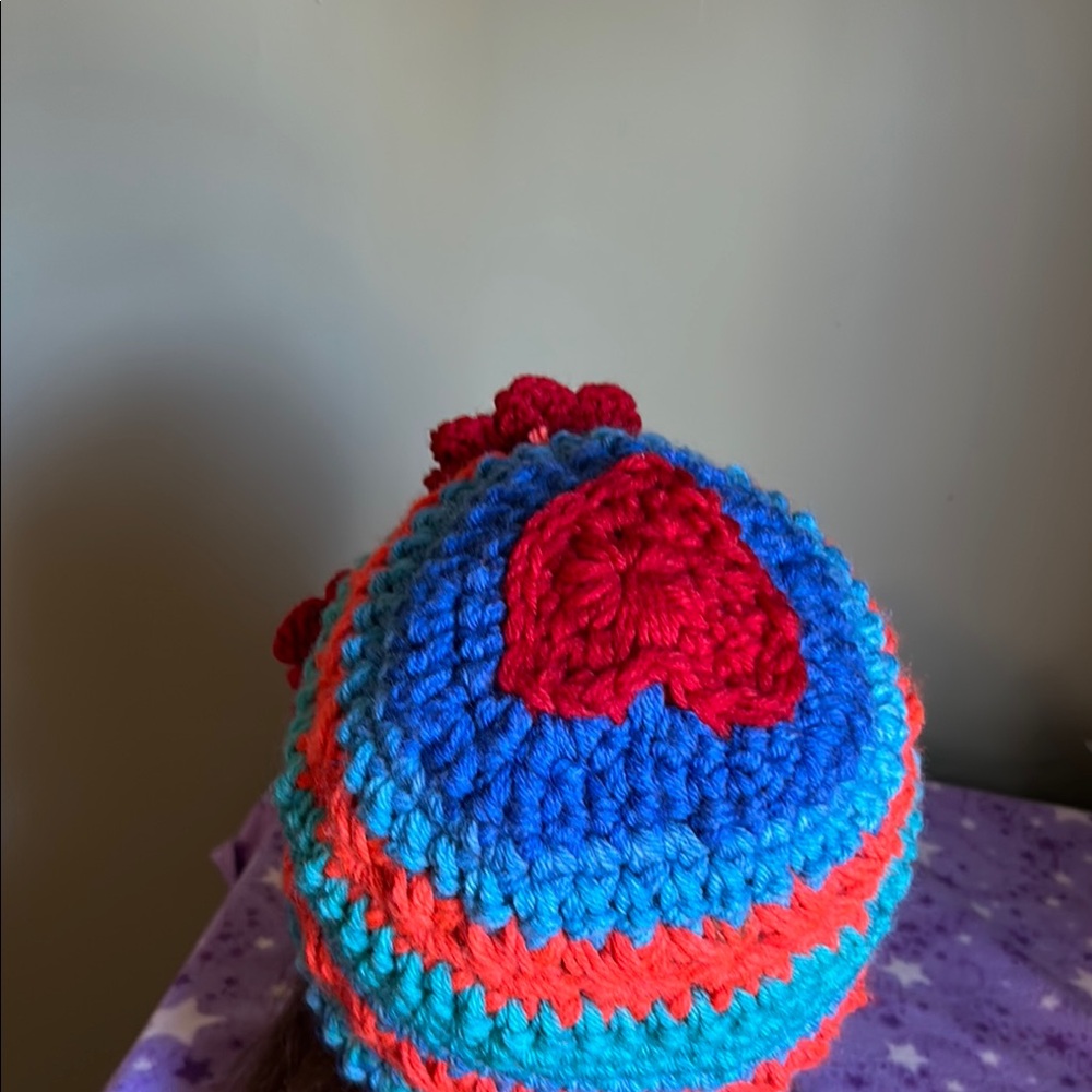 Handmade Colorful Crochet Beanie with heart Accent medium acrylic soft - Picture 10 of 11
